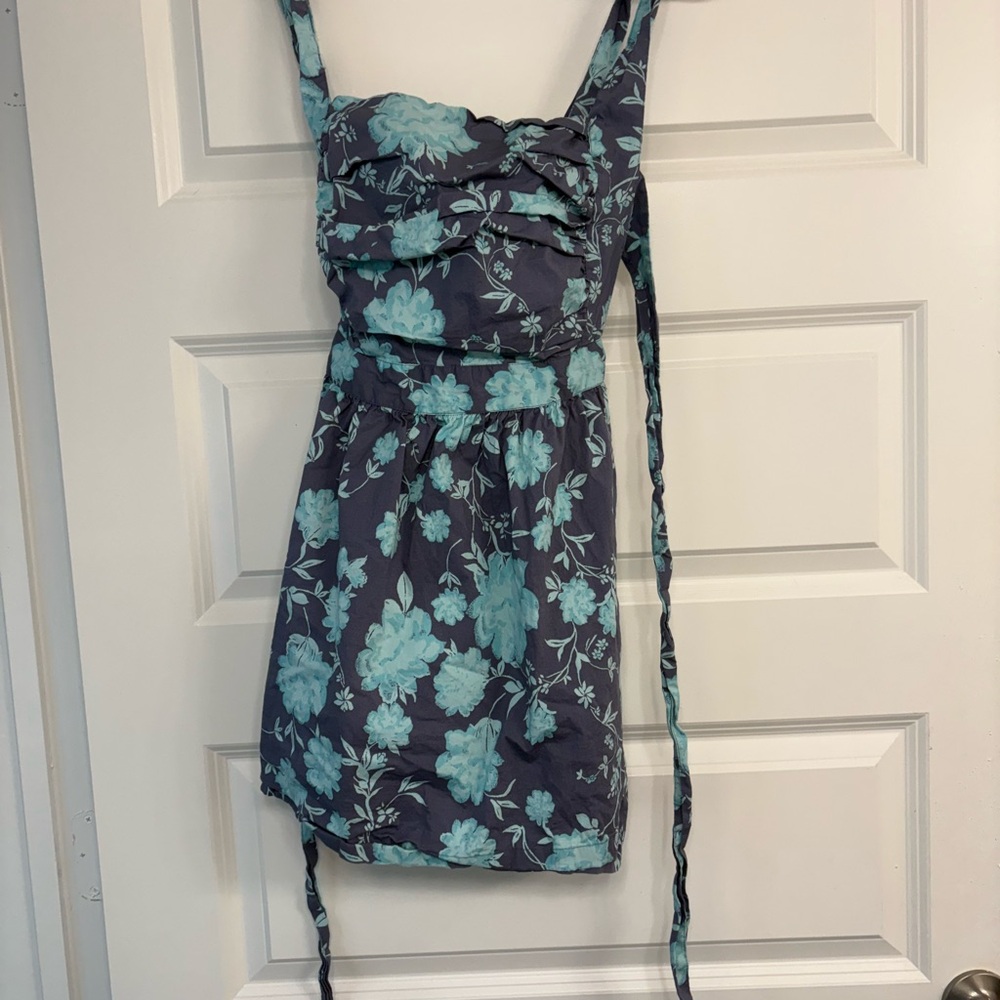 Free People Floral Mini Dress in Blue and Gray